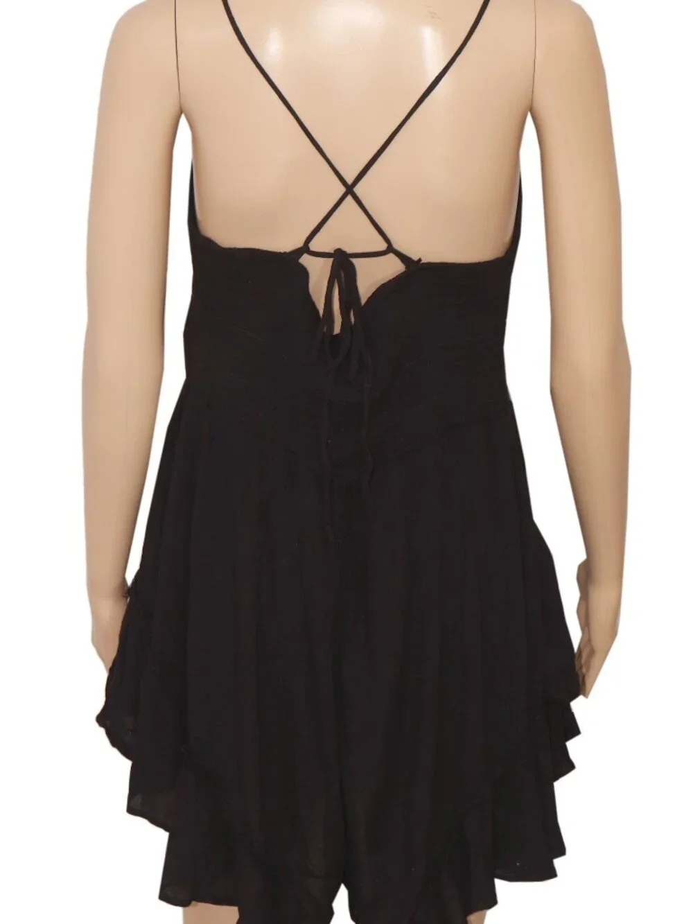 Free People Brielle Playsuit Smocked Slim V Neck Straps Ruffle Tie Romper XL